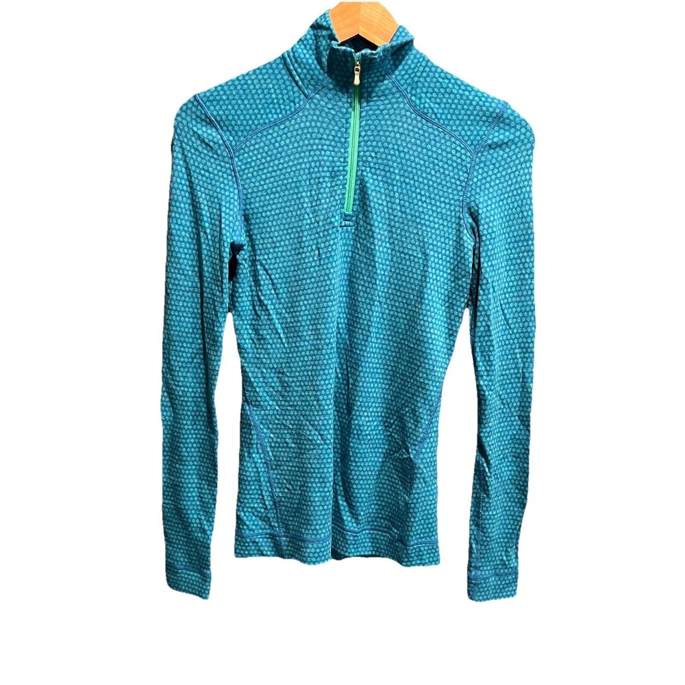 Smartwool Blue Green Polka‎ Dot 1/4 Zip Merino Wool Women's Sweater Size Small